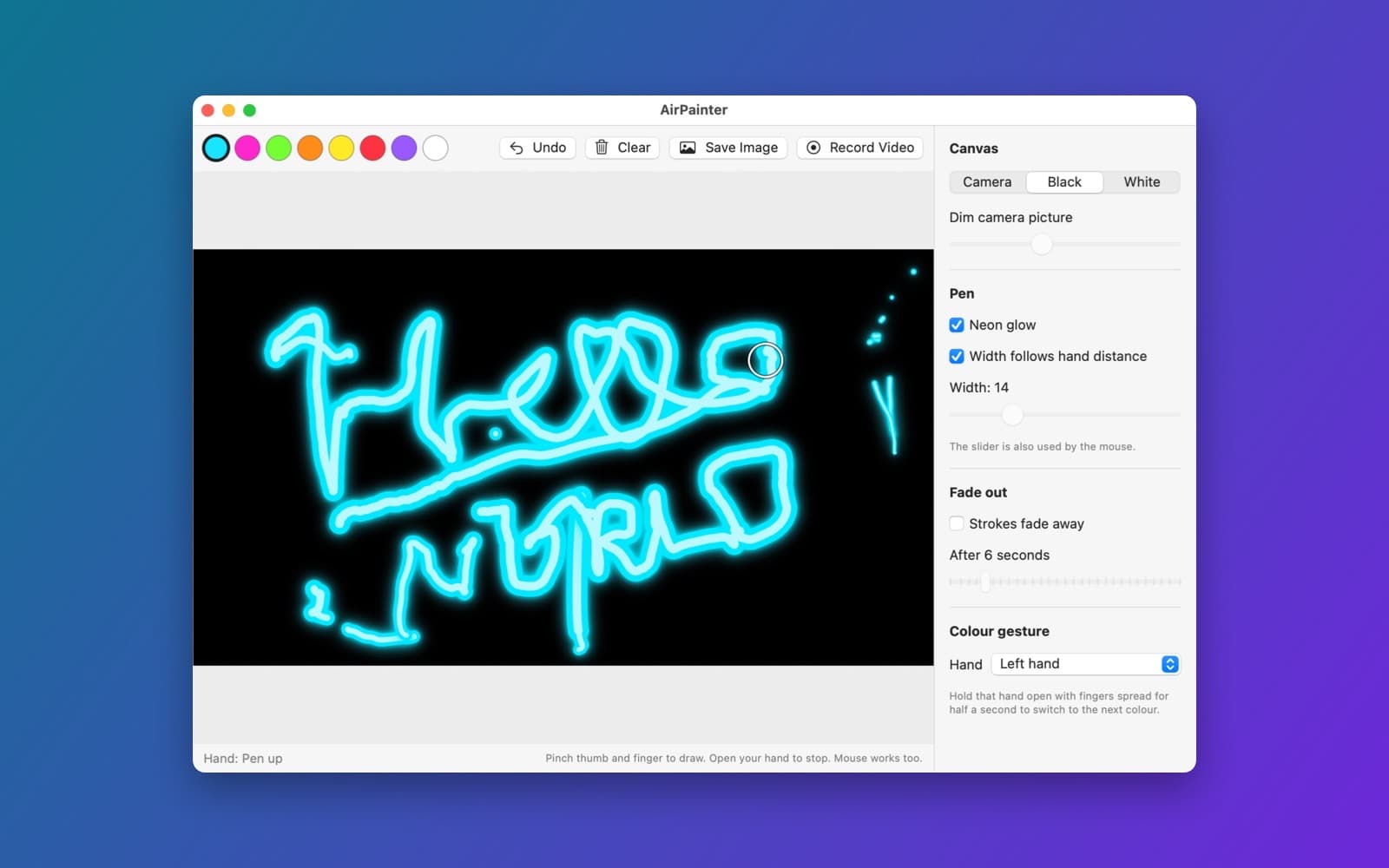 Screenshot of AirPainter running on a Mac