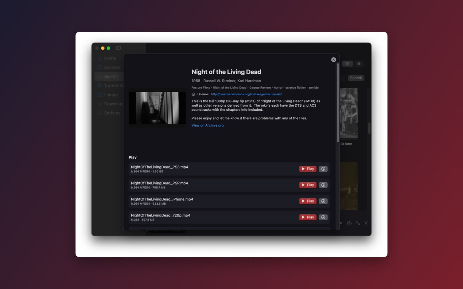 Screenshot of Cinema running on a Mac