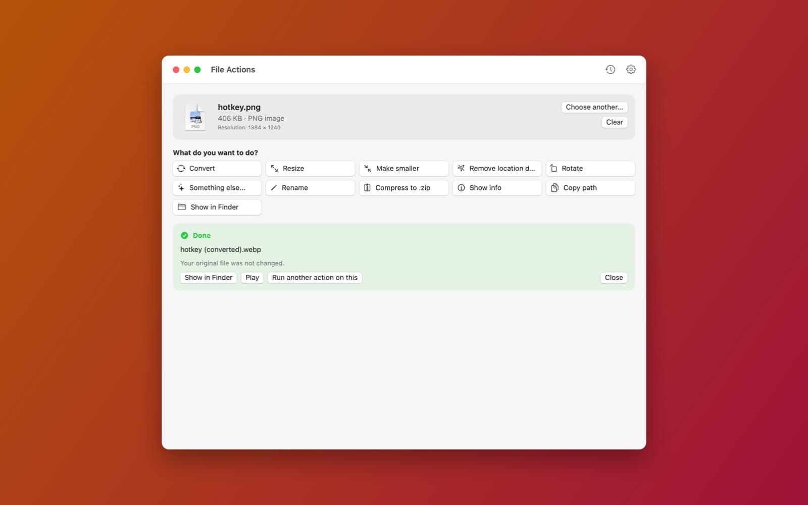 Screenshot of File Actions running on a Mac