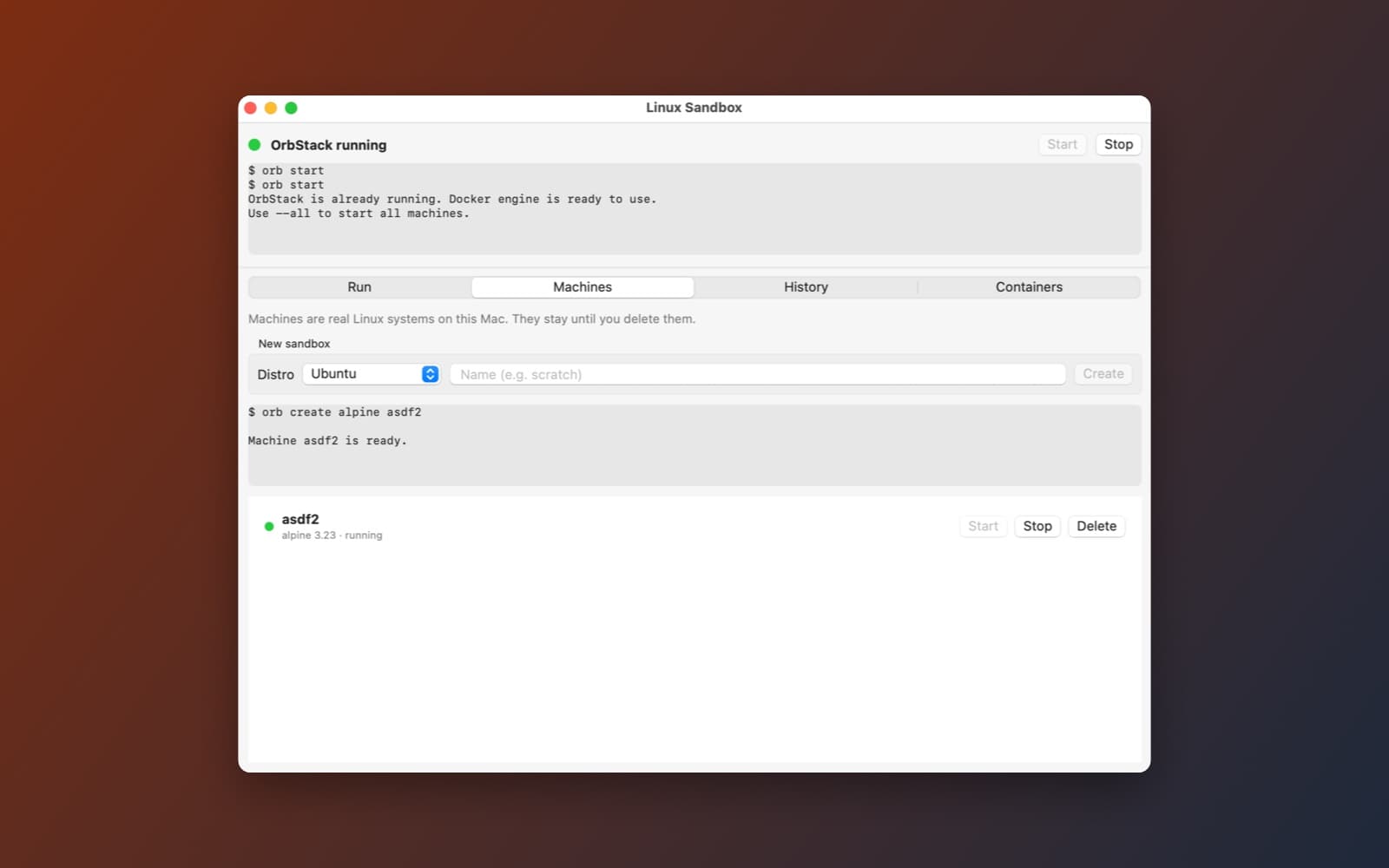 Screenshot of Linux Sandbox running on a Mac