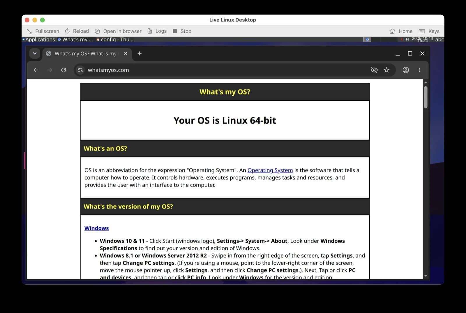 Screenshot of Live Linux Desktop running on a Mac