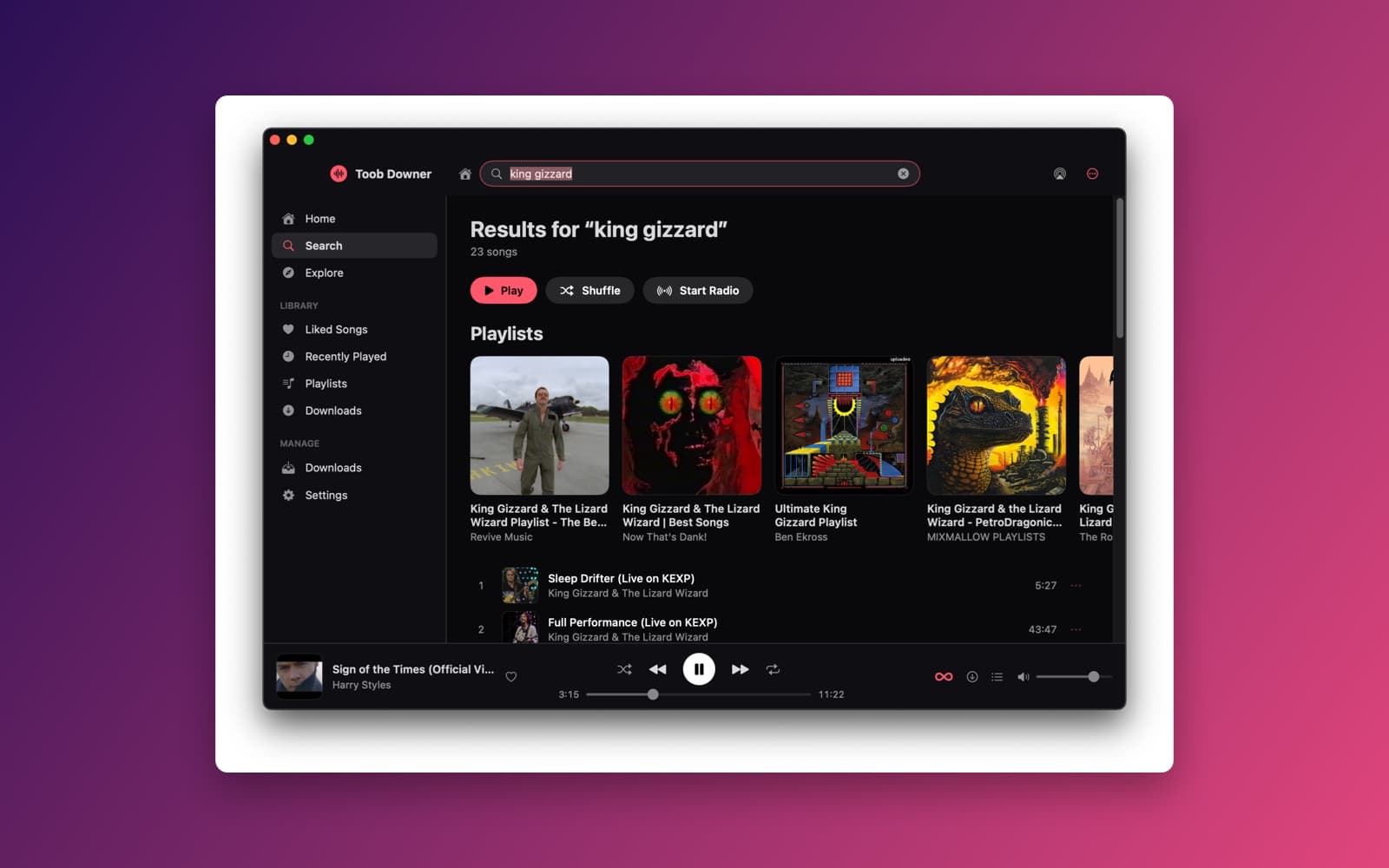 Screenshot of Music Streamer + running on a Mac