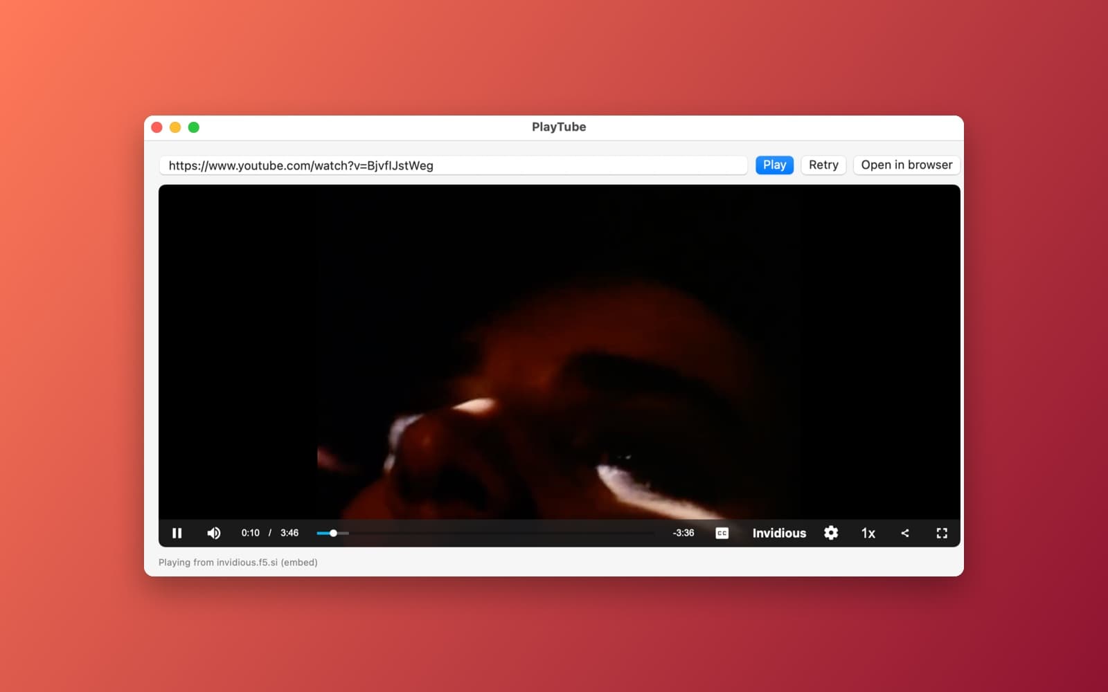 Screenshot of PlayTube running on a Mac