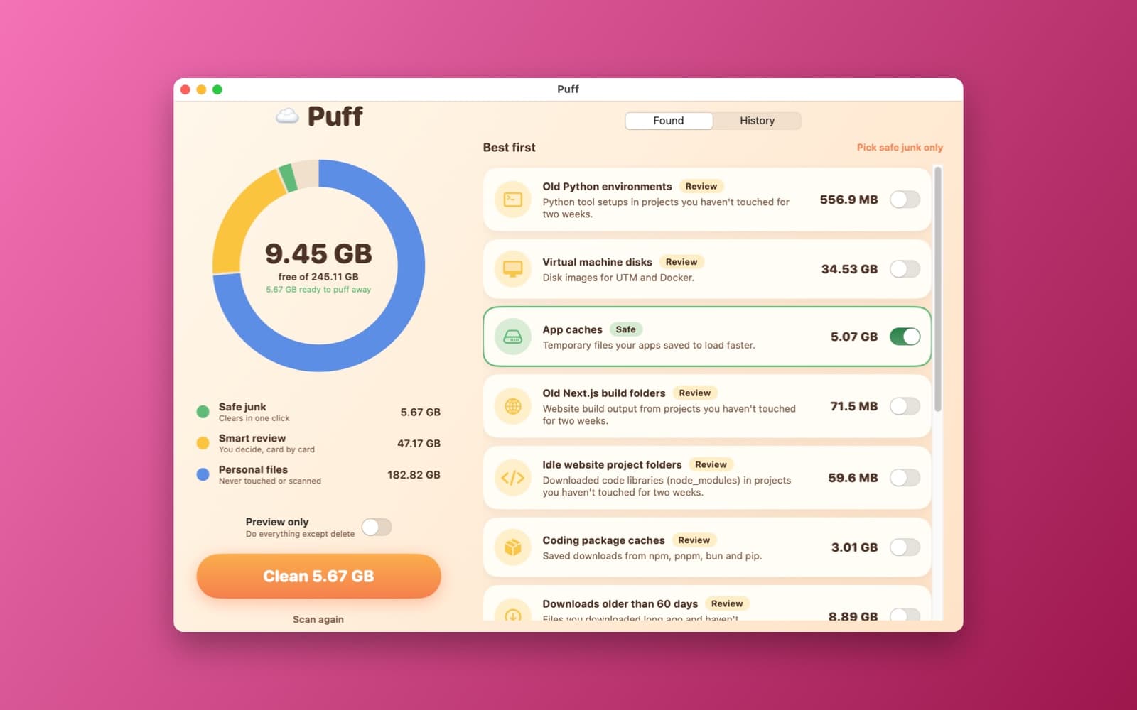 Screenshot of Puff running on a Mac