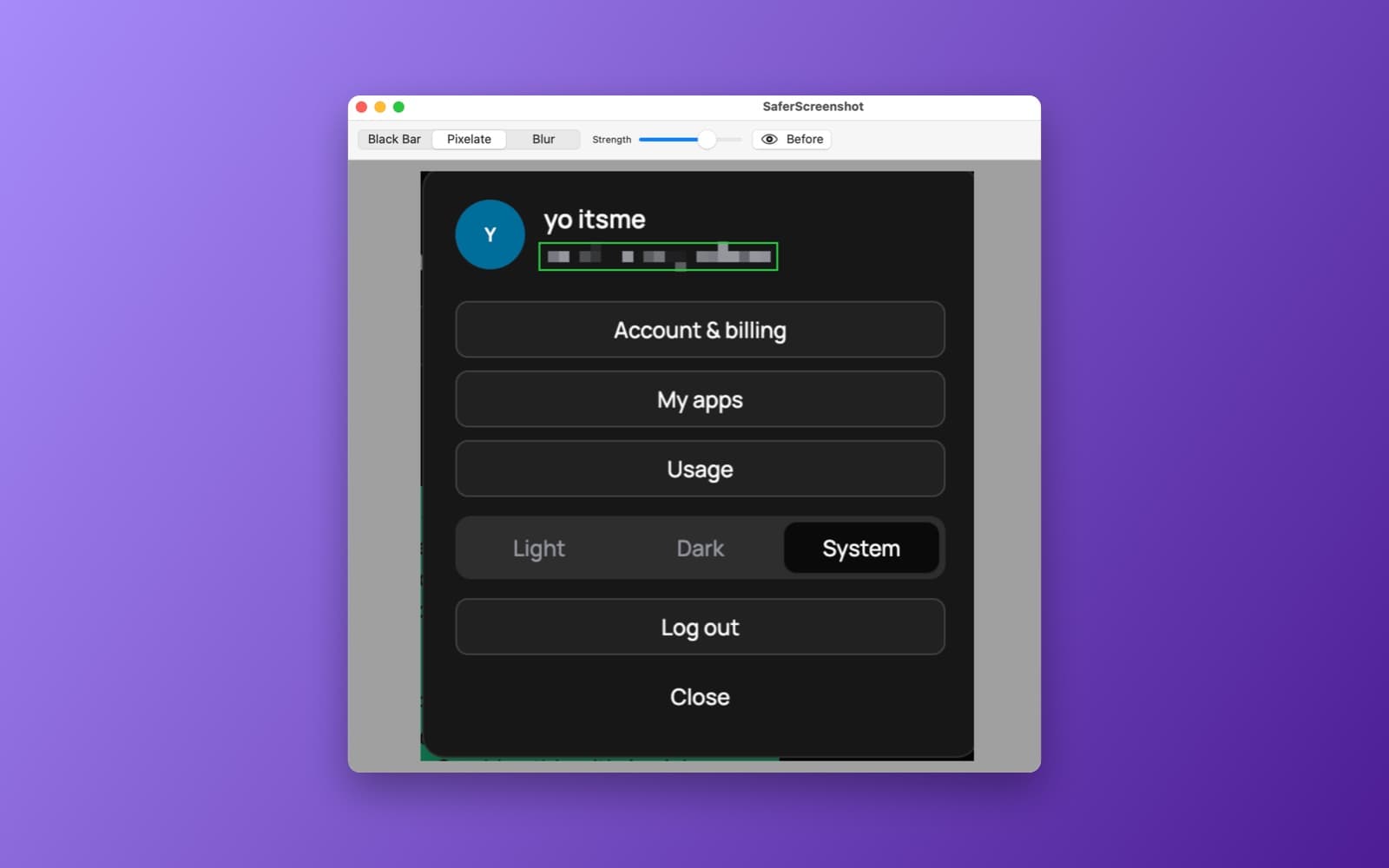 Screenshot of SaferScreenshot running on a Mac
