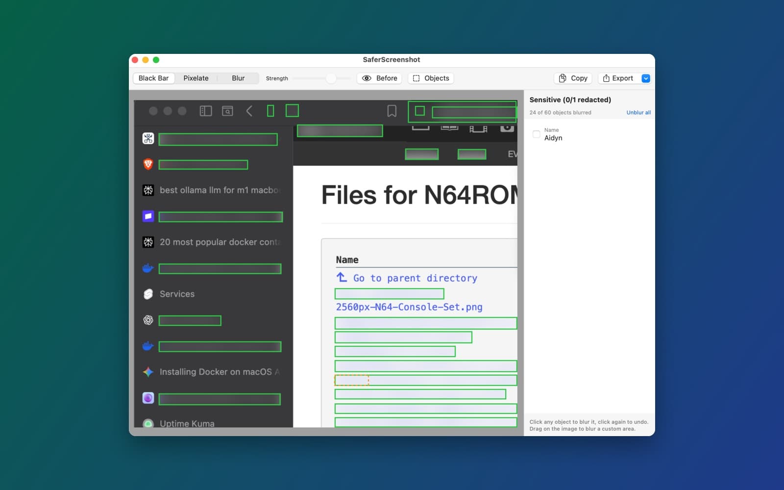Screenshot of Screenshot + EasyBlur running on a Mac