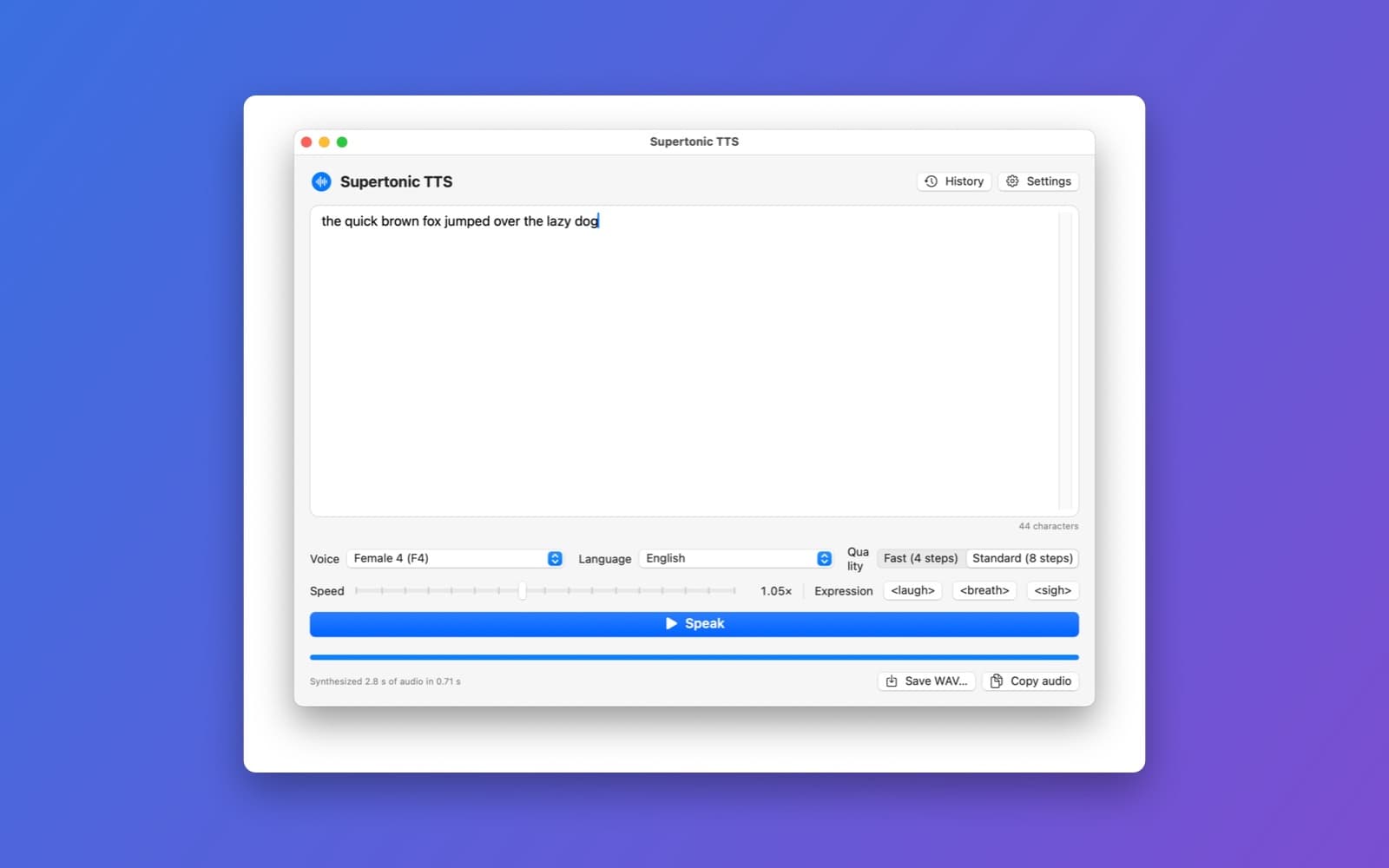 Screenshot of Supertonic TTS running on a Mac