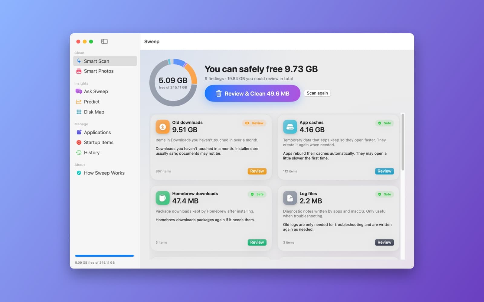 Screenshot of Sweep running on a Mac