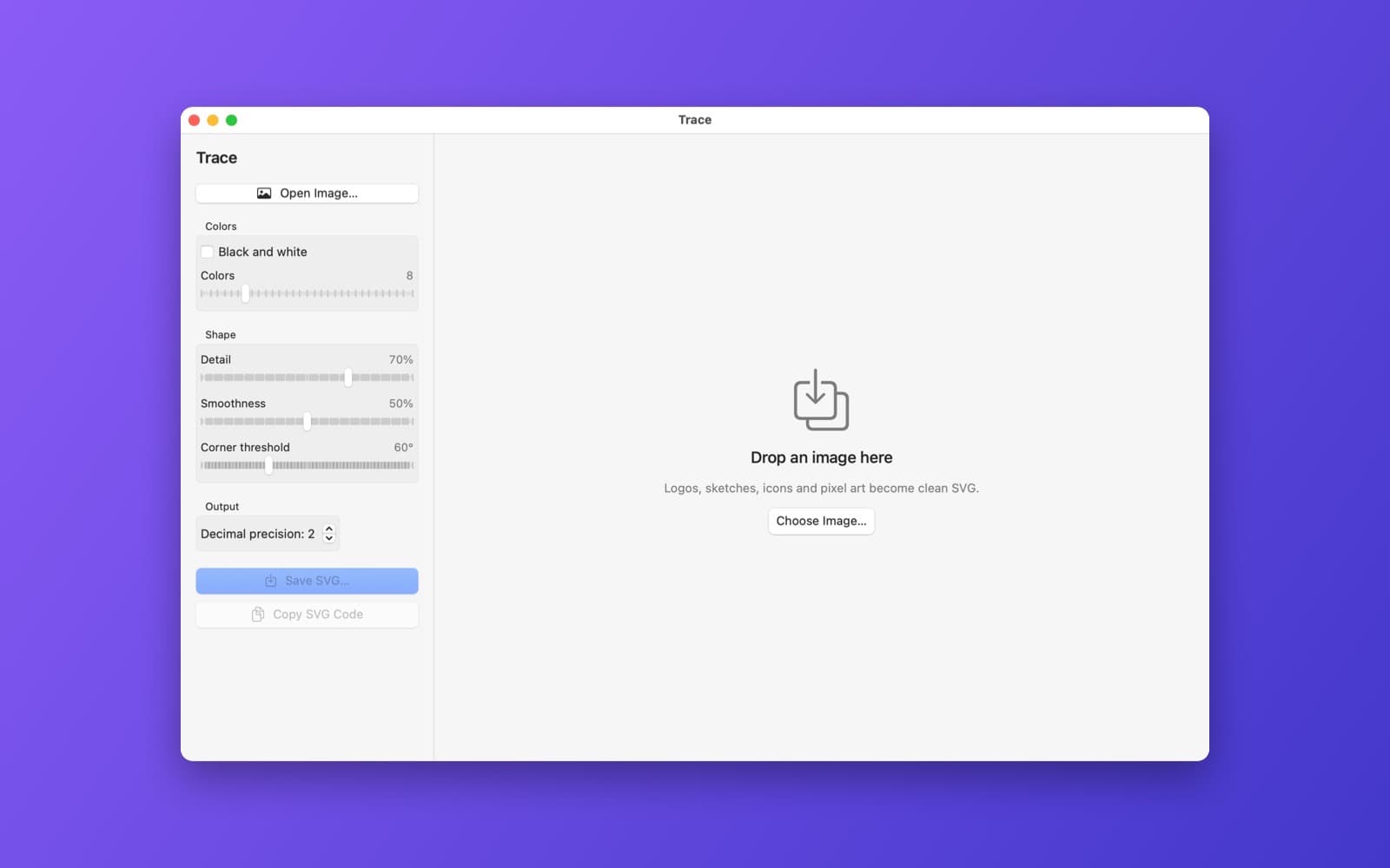 Screenshot of Trace running on a Mac