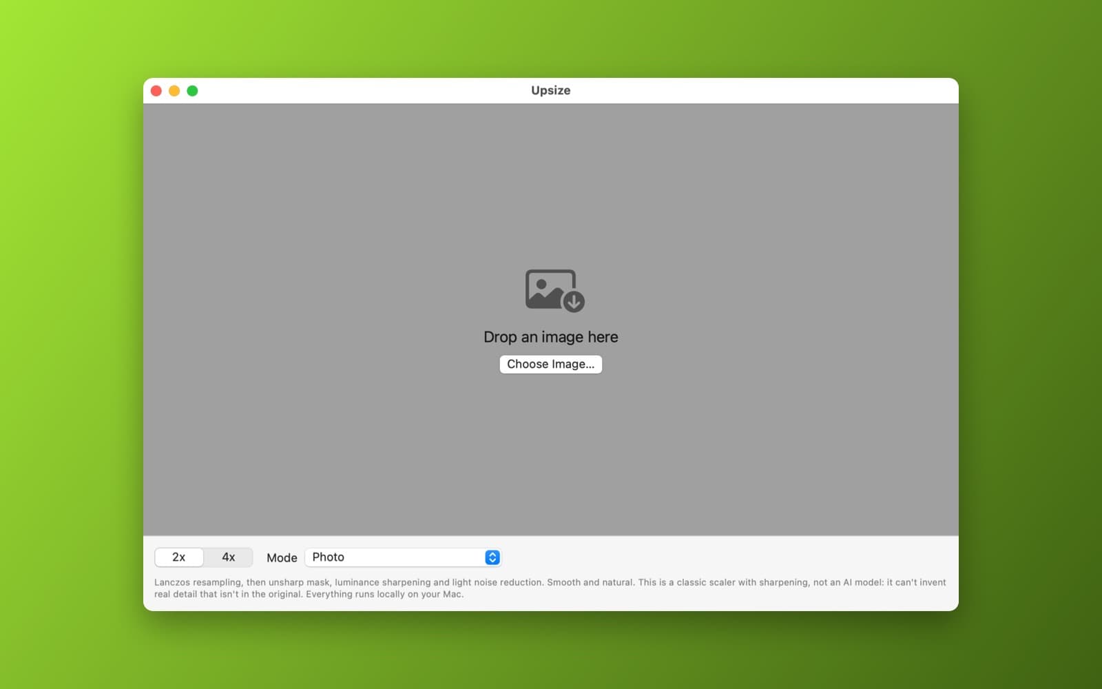 Screenshot of Upsize running on a Mac