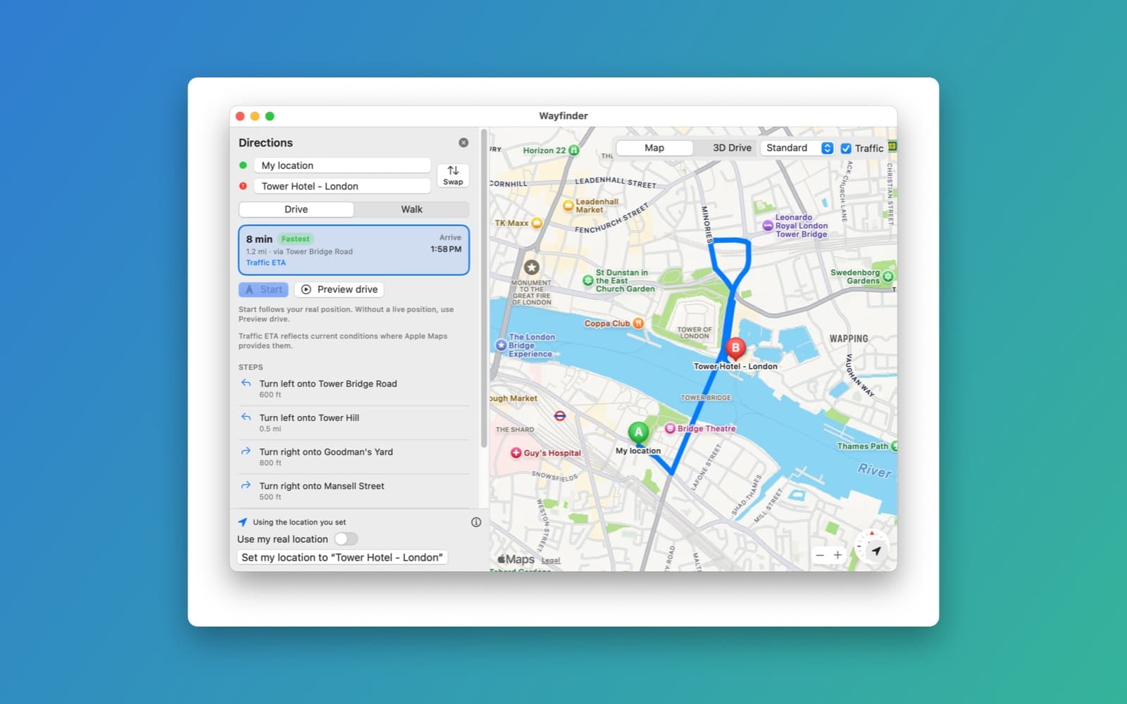 Screenshot of Wayfinder running on a Mac