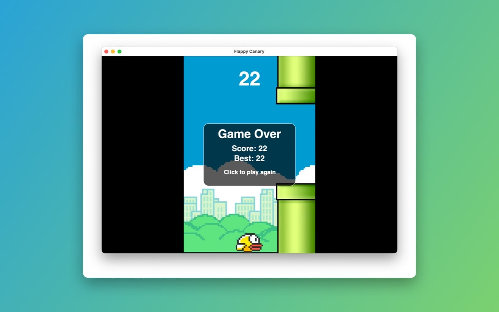 Screenshot of Flappy Canary running on a Mac